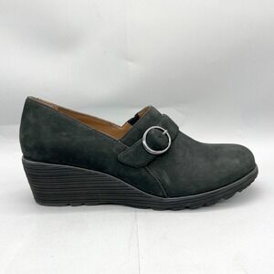 Dansko Womens 42 11.5 Clio Black Nubuck Wedge Loafers Clogs Buckle Comfort Shoes